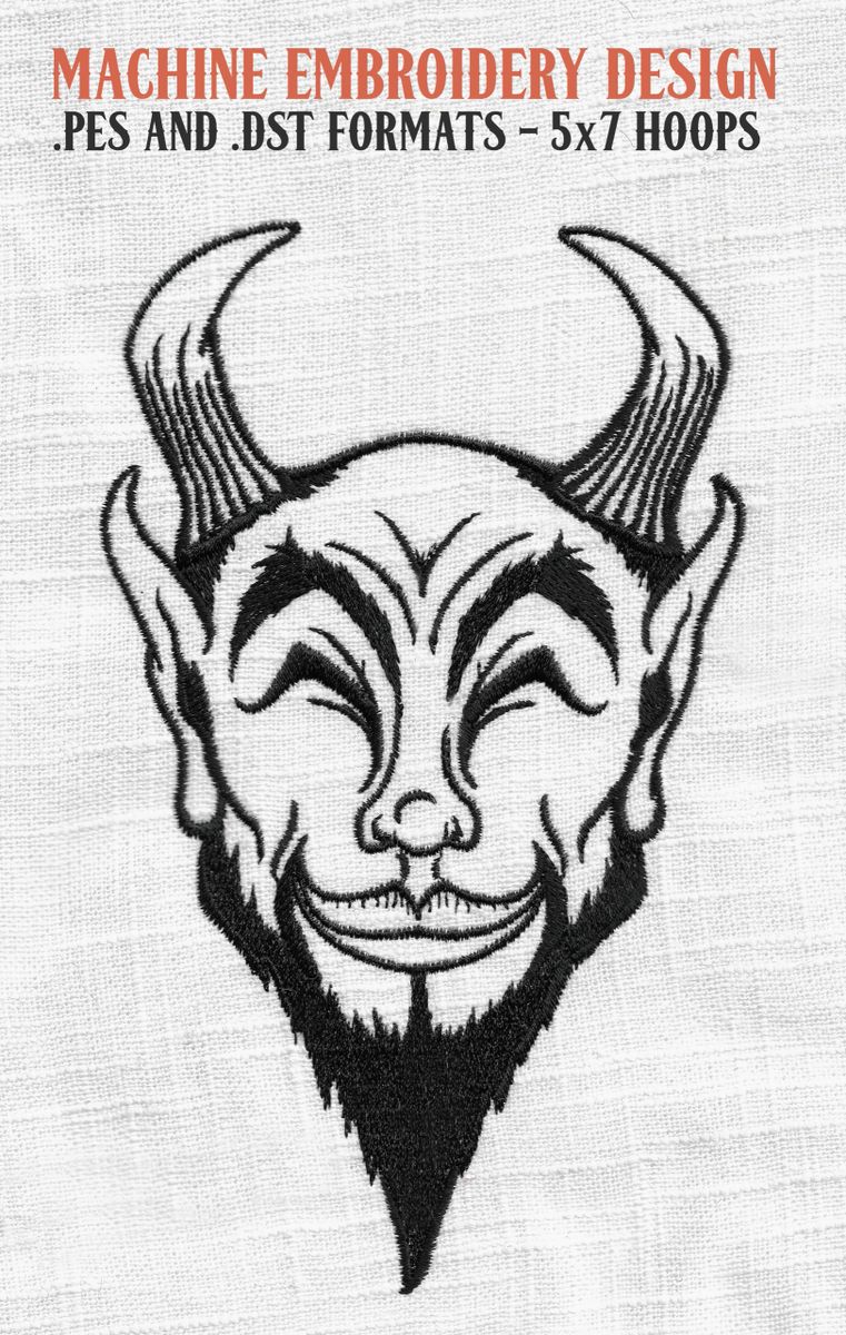 Happy Devil (One Color) Machine Embroidery Design 5x7 Size .PES